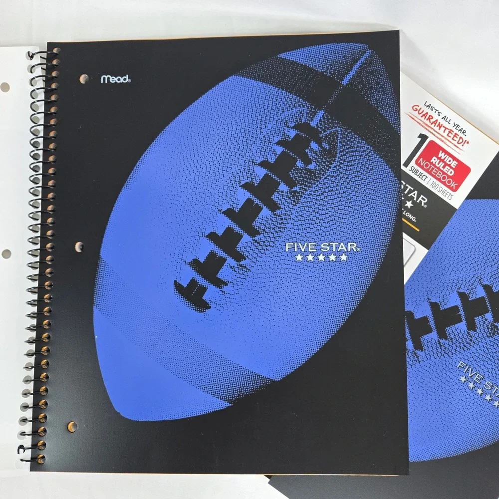Mead Five Star Football 1 Subject Wide Ruled 2Pack 100 Sheet Spiral Notebook NEW